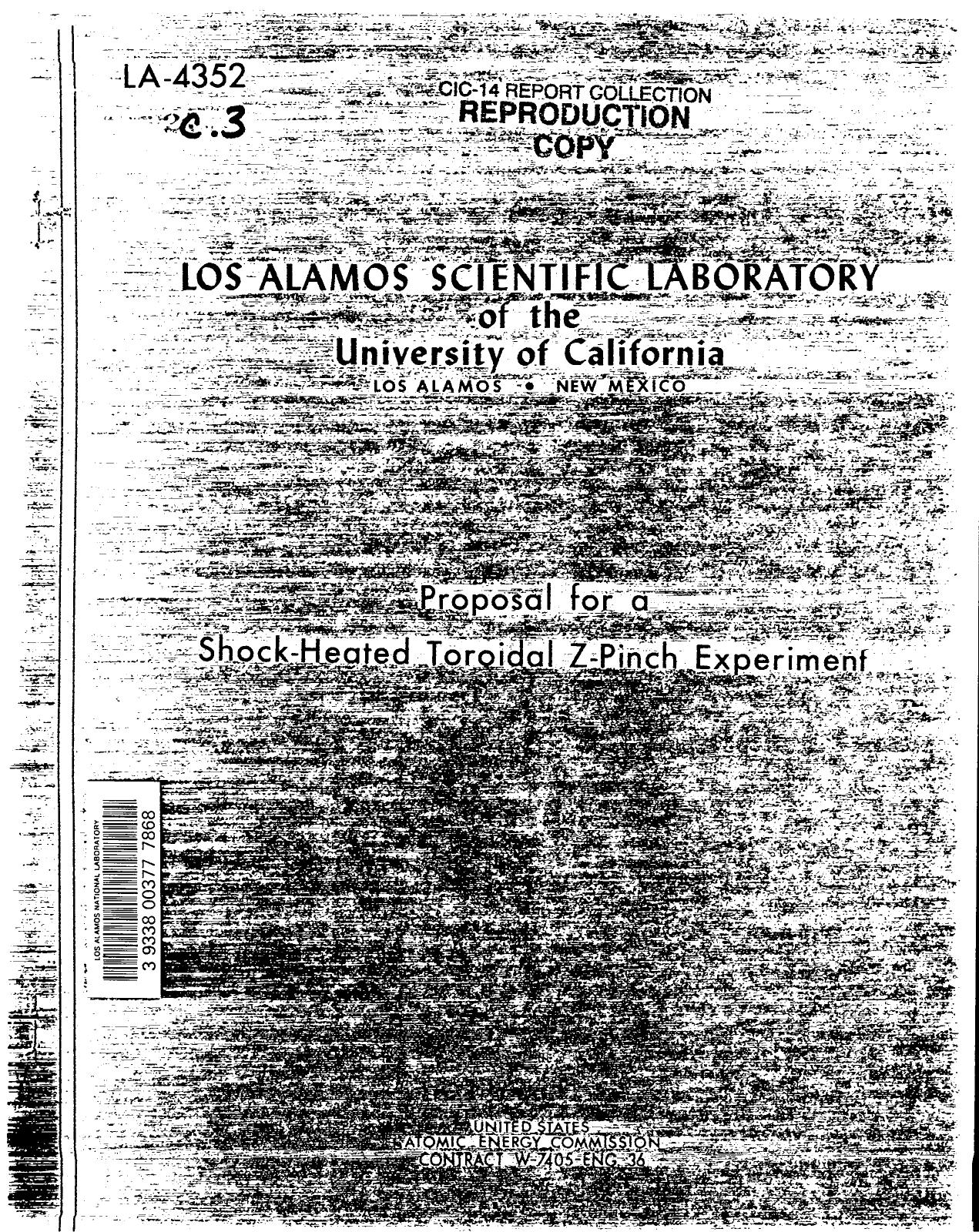 Proposal for a shock-heated toroidal z-pinch experiment. None by LANL Research Library LWW Project