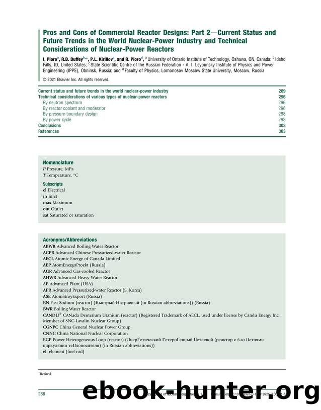 Pros and Cons of Commercial Reactor Designs: Part 2&mdash;Current Status and Future Trends in the World Nuclear-Power Industry and Technical Considerations of Nuclear-Power Reactors by I. Pioro & R.B. Duffey & P.L. Kirillov & R. Pioro