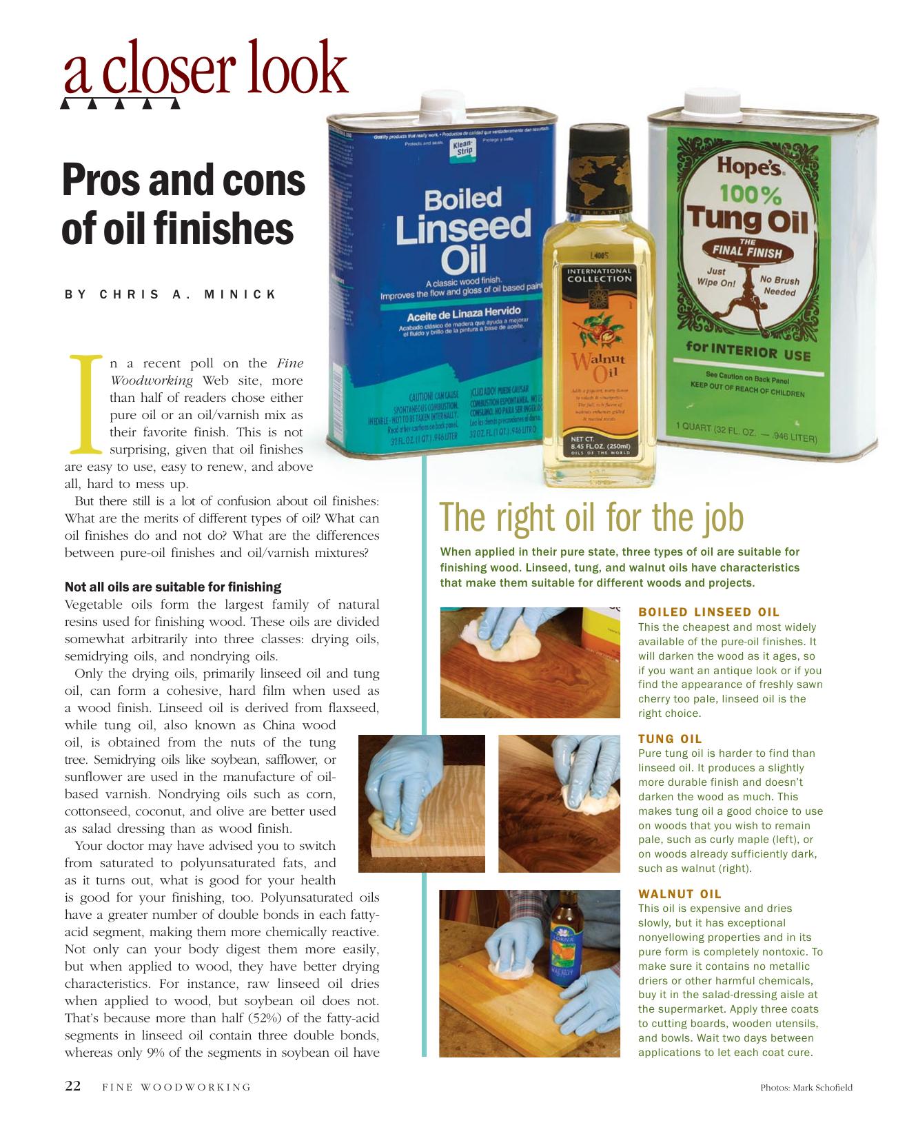 Pros and Cons of Oil Finishes by Chris A. Minick