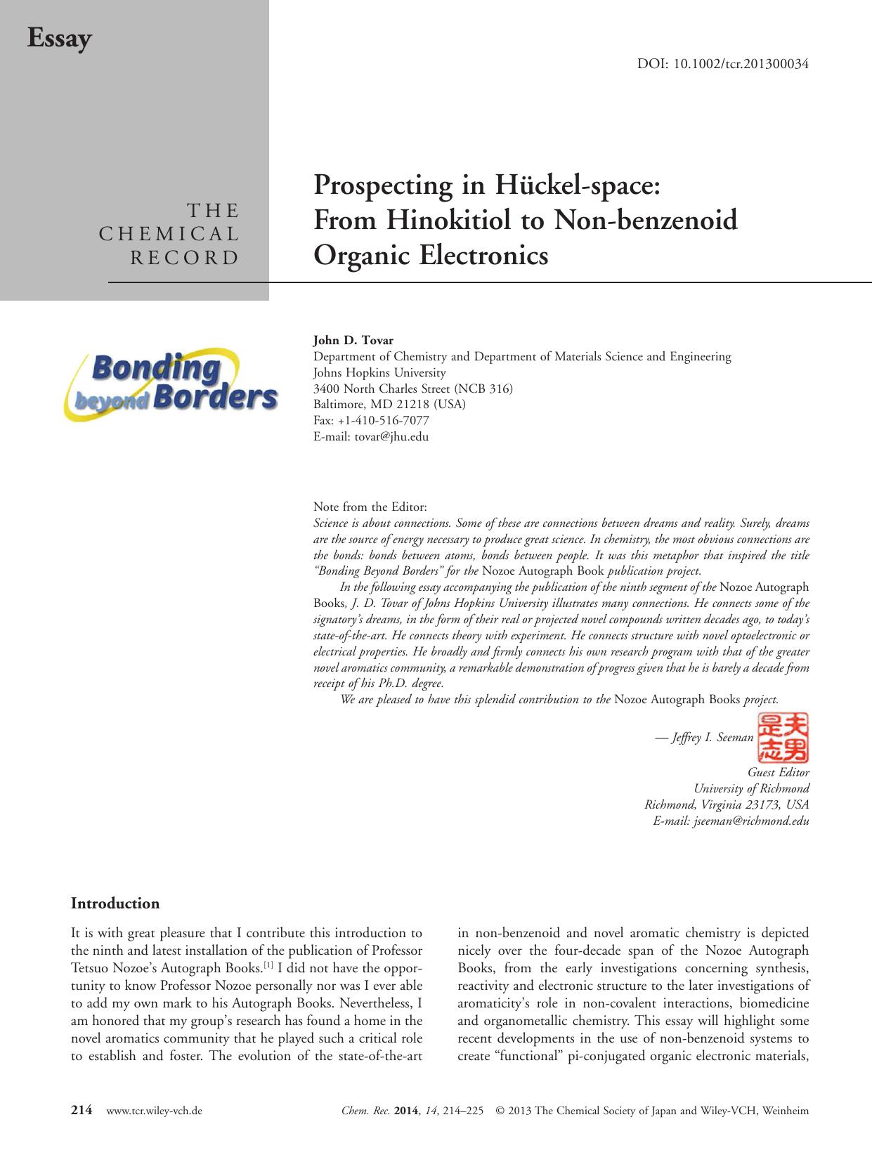 Prospecting in Hckelspace: From Hinokitiol to Nonbenzenoid Organic Electronics by Unknown