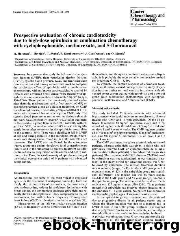 Prospective evaluation of chronic cardiotoxicity due to high-dose epirubicin or combination chemotherapy with cyclophosphamide, methotrexate, and 5-fluorouracil by Unknown