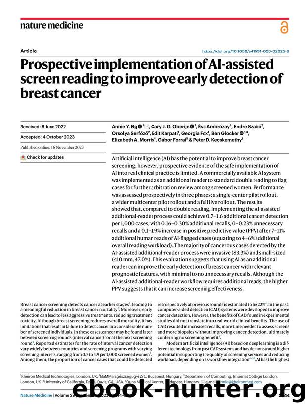 Prospective implementation of AI-assisted screen reading to improve early detection of breast cancer by unknow