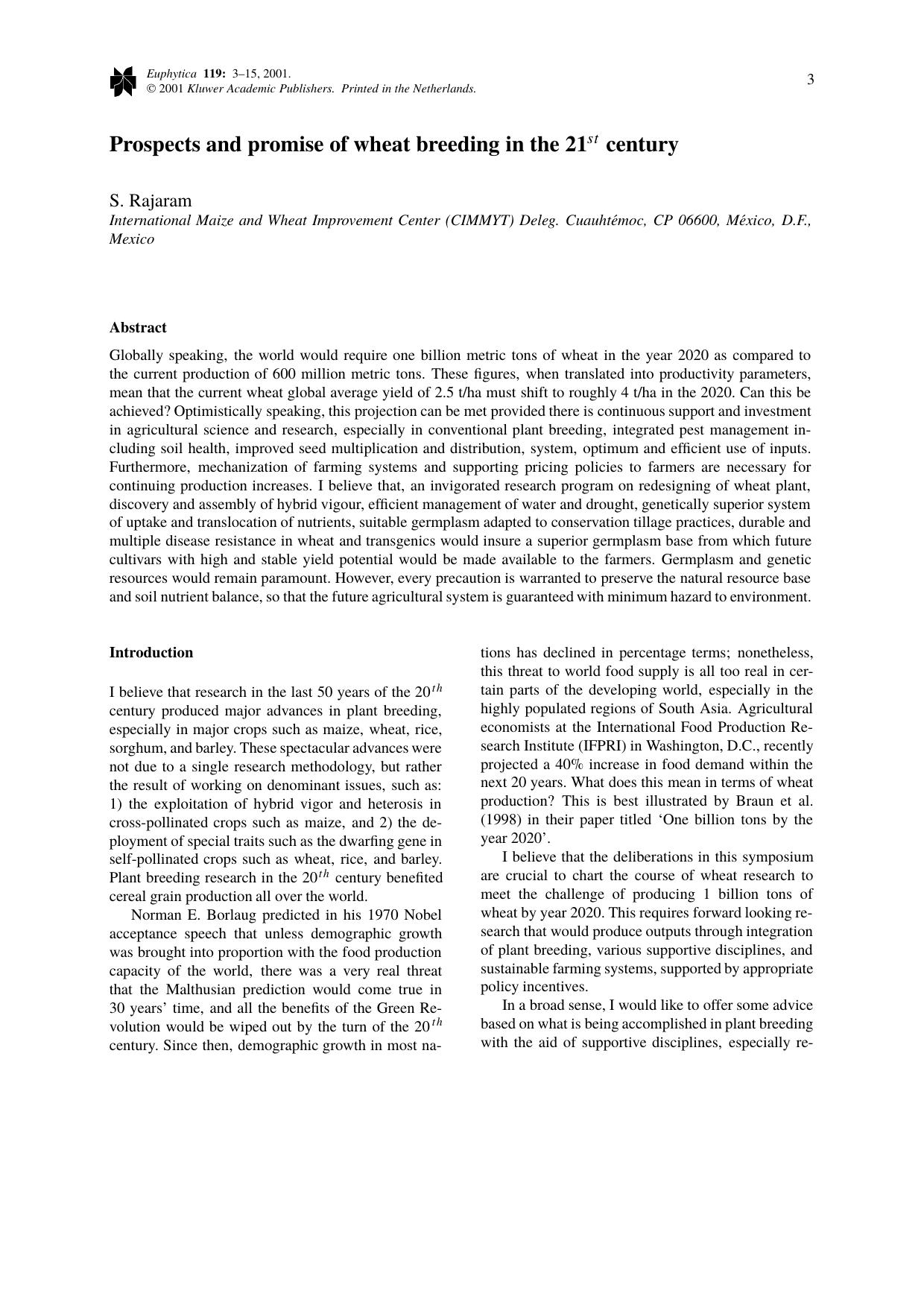 Prospects and promise of wheat breeding in the 21st century by Unknown