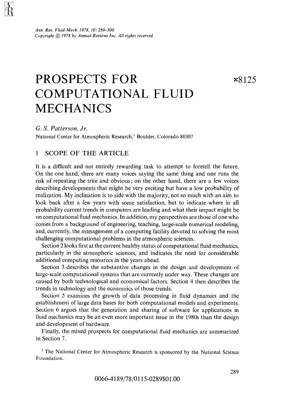 Prospects for Computational Fluid Mechanics by G S Patterson Jr