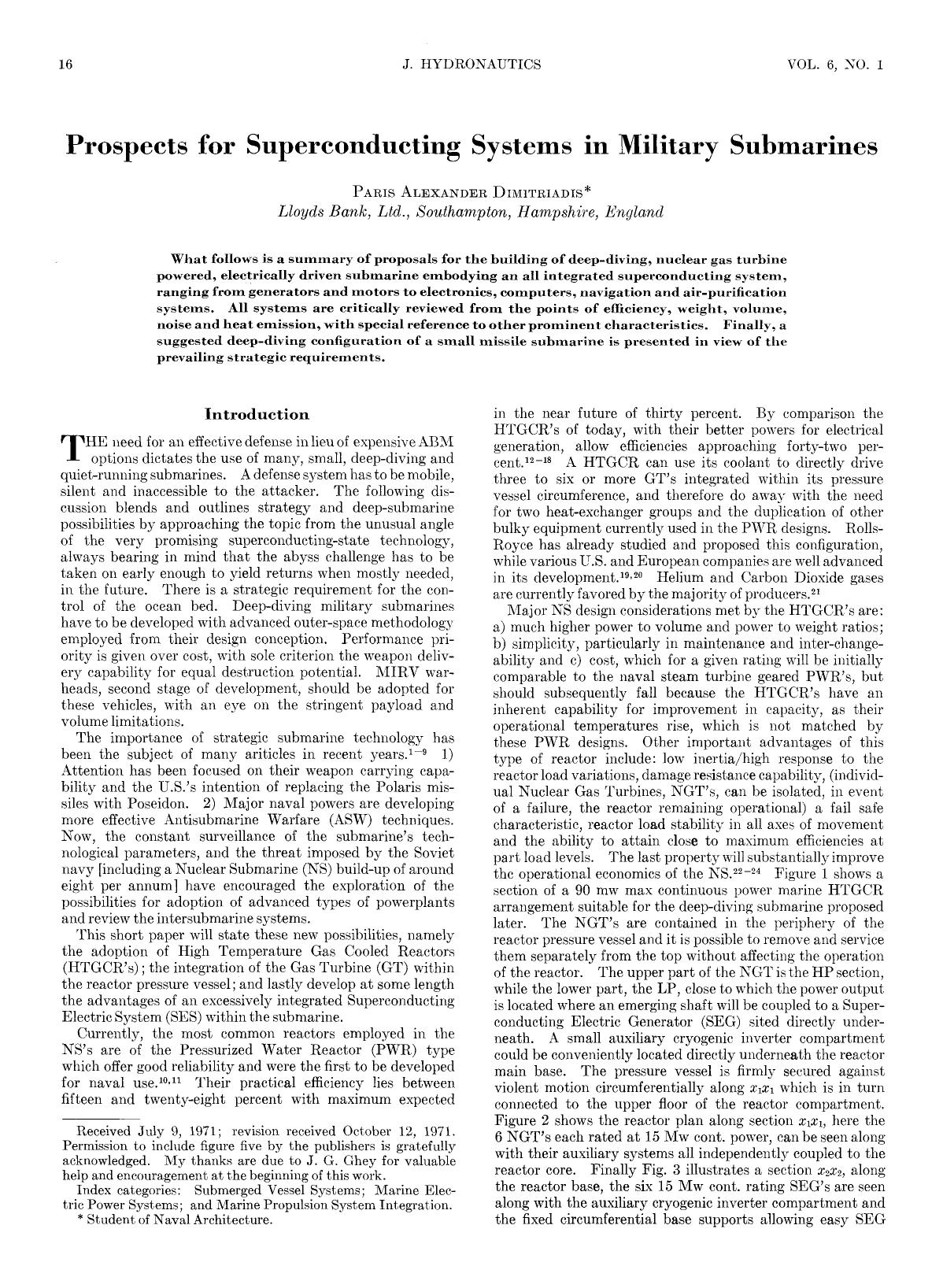 Prospects for Superconducting Systems in Military Submarines by Unknown