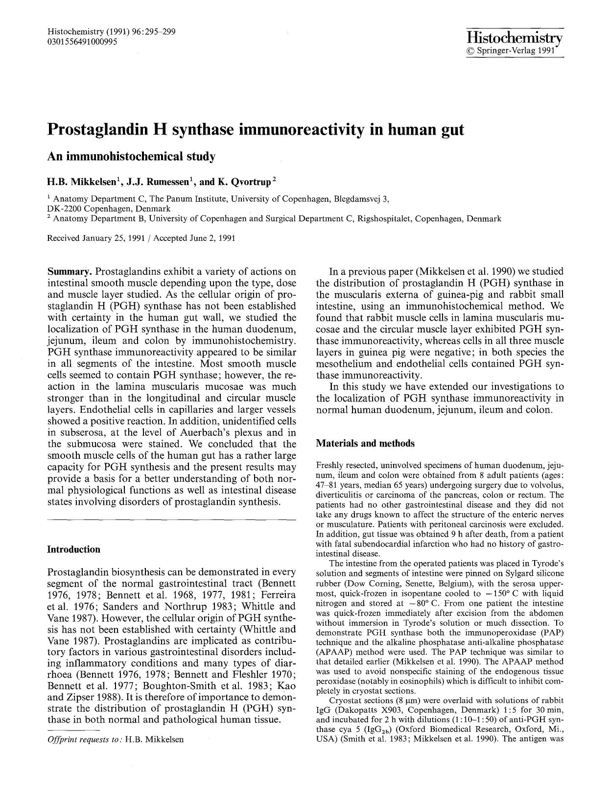 Prostaglandin H synthase immunoreactivity in human gut by Unknown