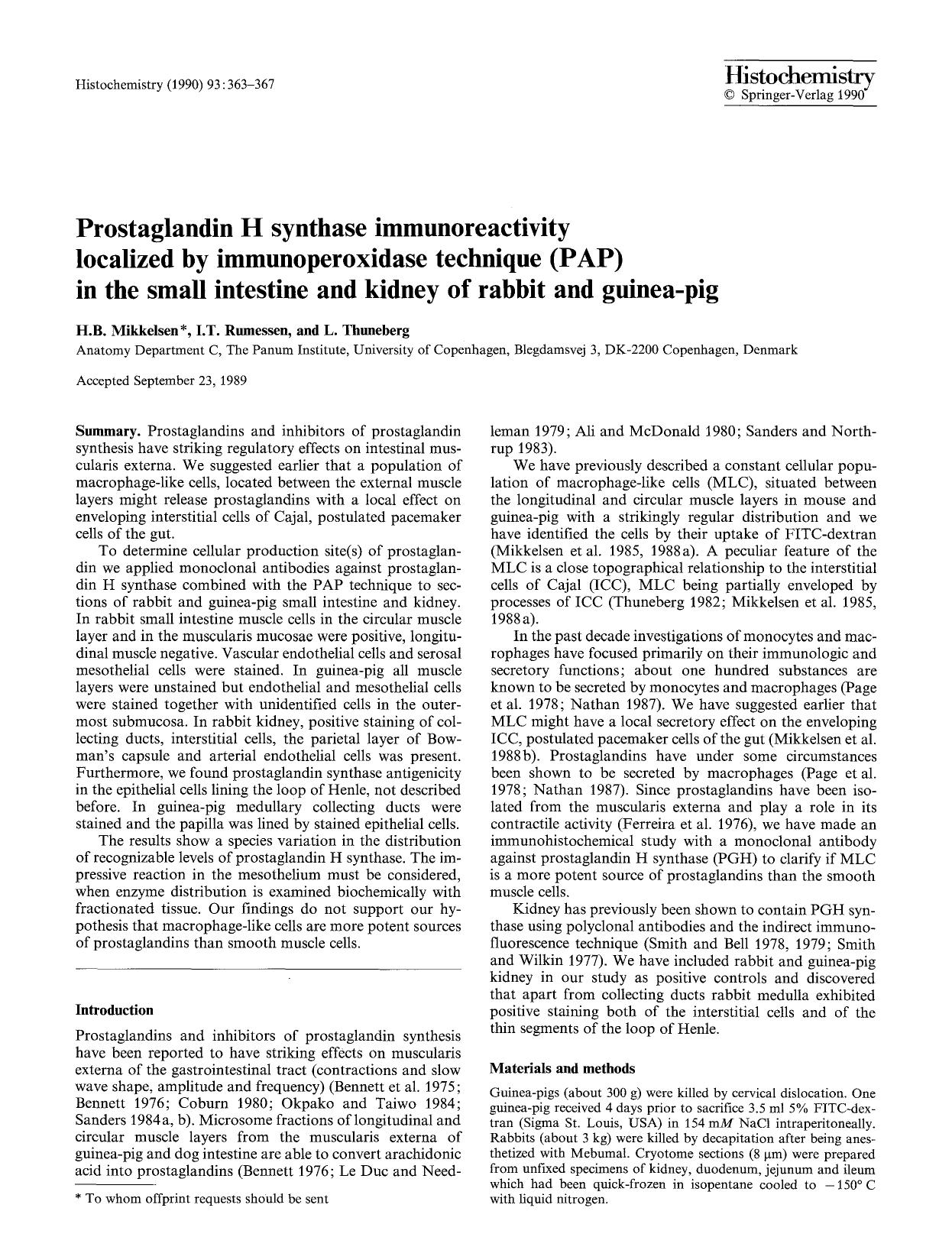 Prostaglandin H synthase immunoreactivity localized by immunoperoxidase technique (PAP) in the small intestine and kidney of rabbit and guinea-pig by Unknown