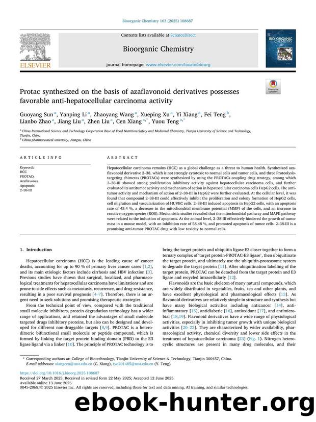 Protac synthesized on the basis of azaflavonoid derivatives possesses favorable anti-hepatocellular carcinoma activity by Guoyang Sun