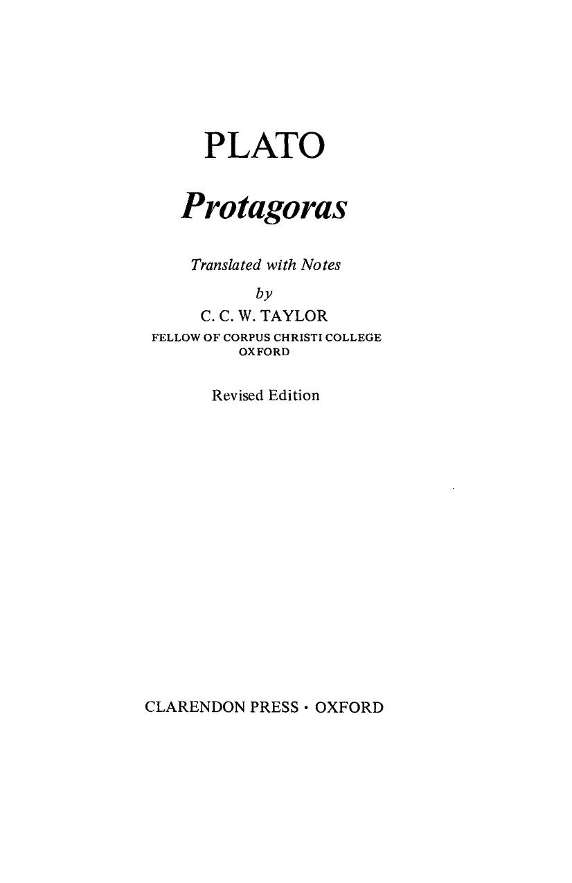 Protagoras (Clarendon Plato Series) by Plato