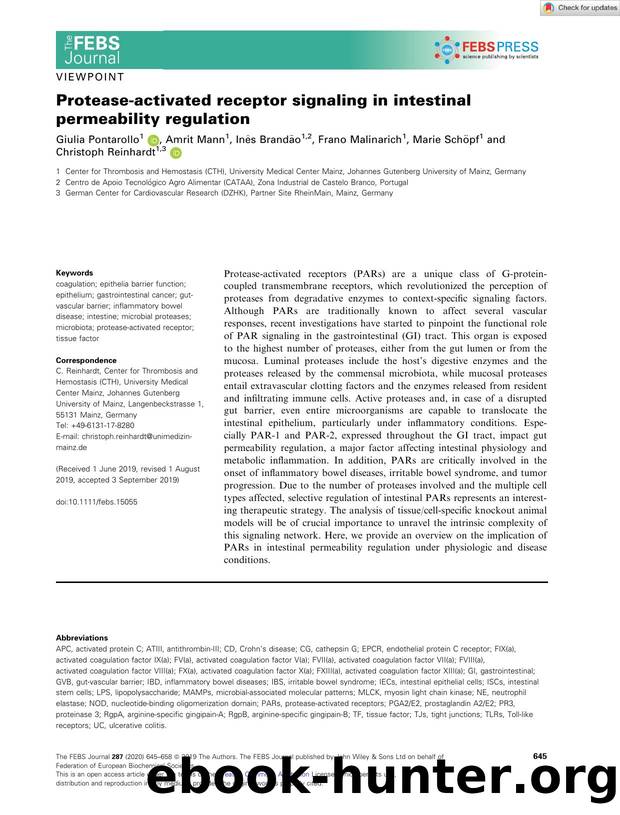 Proteaseâactivated receptor signaling in intestinal permeability regulation by Unknown