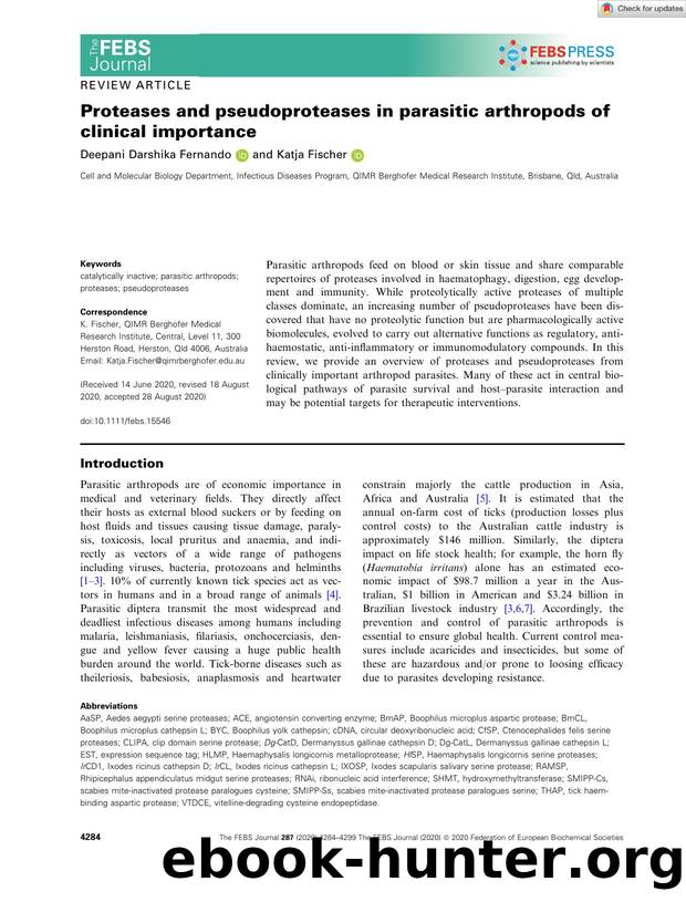 Proteases and pseudoproteases in parasitic arthropods of clinical importance by Unknown
