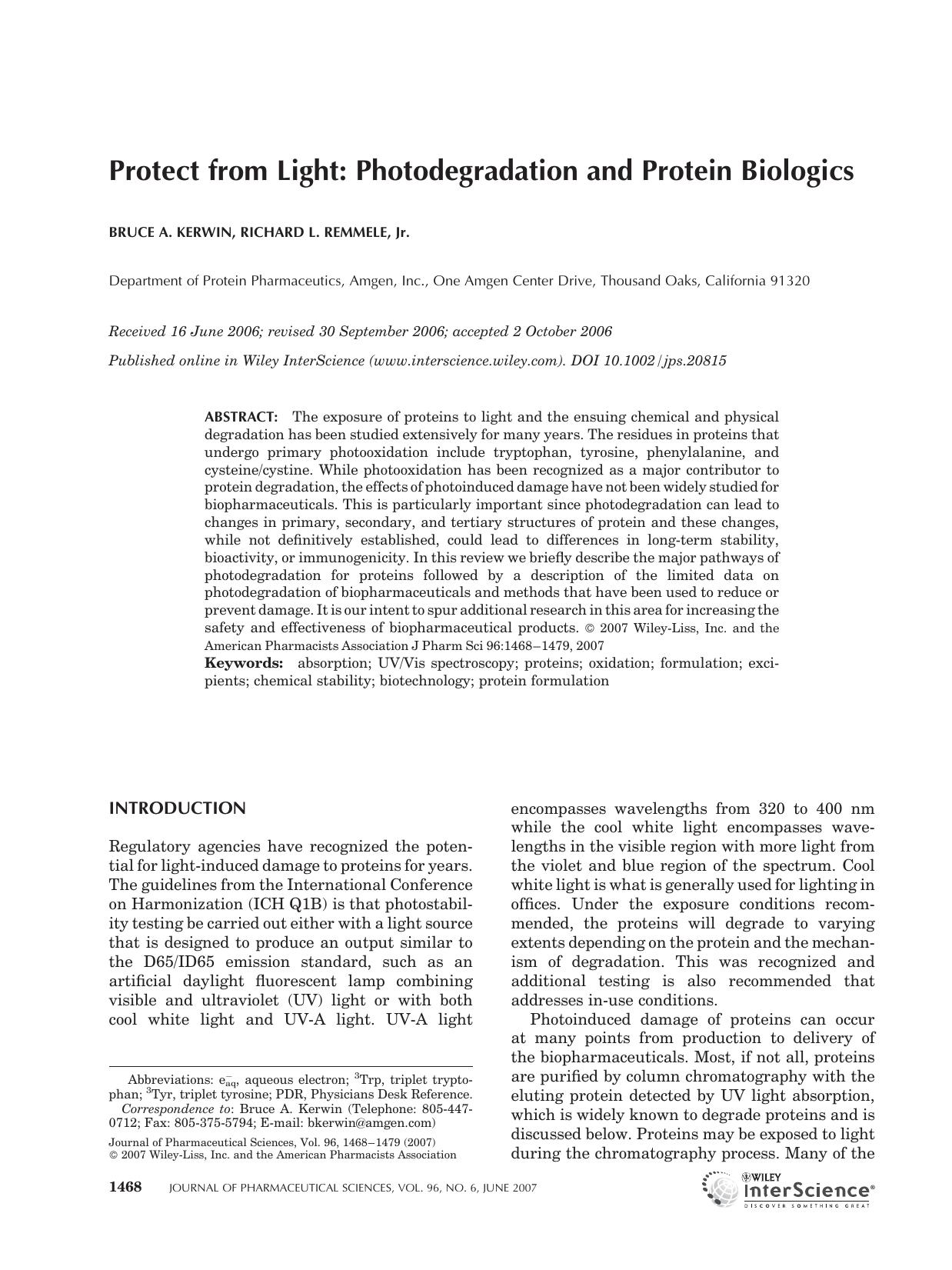 Protect from light: Photodegradation and protein biologics by Unknown