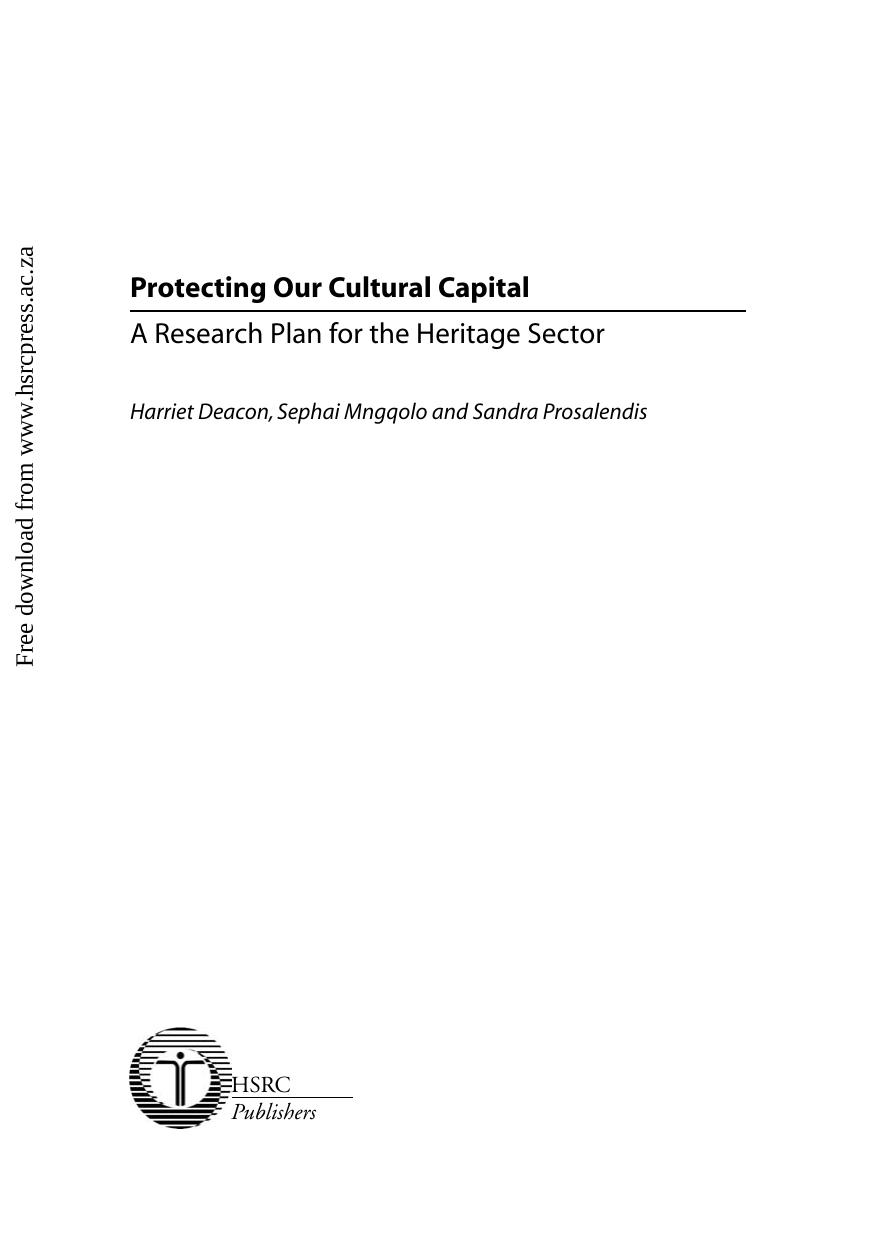 Protecting Our Cultural Capital: Research Plan for the Heritage Sector (Occasional Papers) by Harriet Deacon