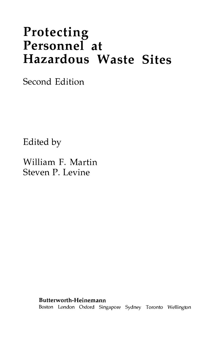 Protecting Personnel At Hazardous Waste Sites by WILLIAM F. MARTIN (Eds.)