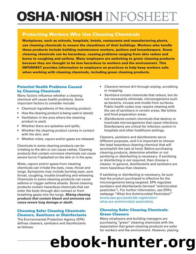 Protecting Workers Who Use Cleaning Chemicals by OSHA / NIOSH
