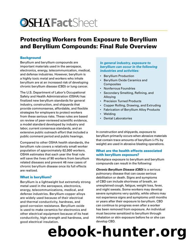 Protecting Workers from Exposure to Beryllium and Beryllium Compounds: Final Rule Overview by OSHA