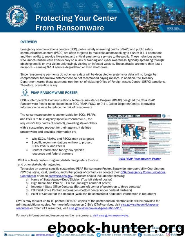 Protecting Your Center From Ransomware by Cybersecurity && Infrastructure Security Agency (CISA)