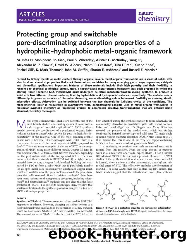 Protecting group and switchable pore-discriminating adsorption properties of a hydrophilic-hydrophobic metal-organic framework by unknow