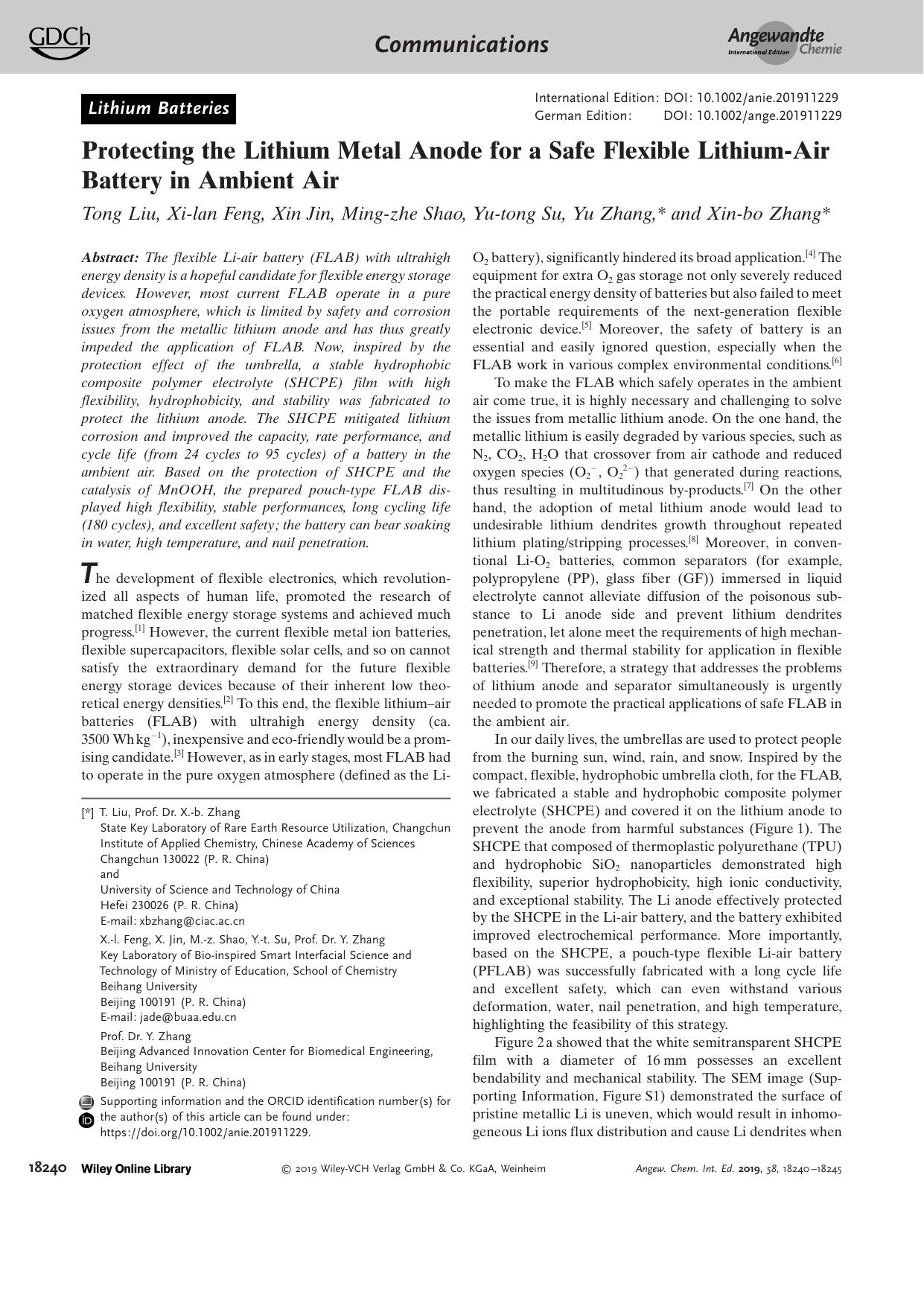 Protecting the Lithium Metal Anode for a Safe Flexible LithiumâAir Battery in Ambient Air by Unknown