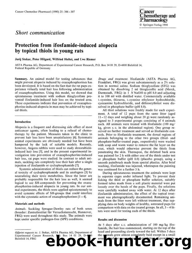 Protection from ifosfamide-induced alopecia by topical thiols in young rats by Unknown