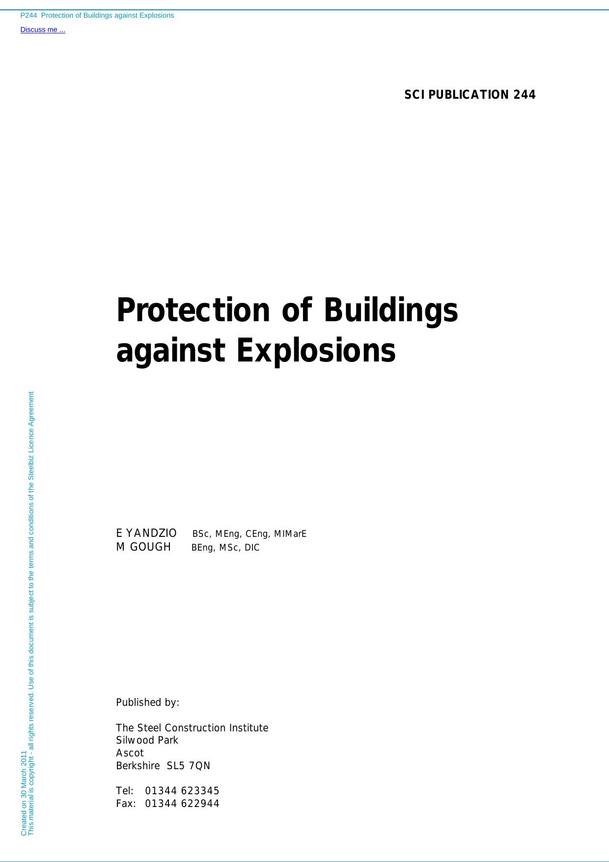 Protection of Buildings Against Explosions by E. Yandzio M. Gough