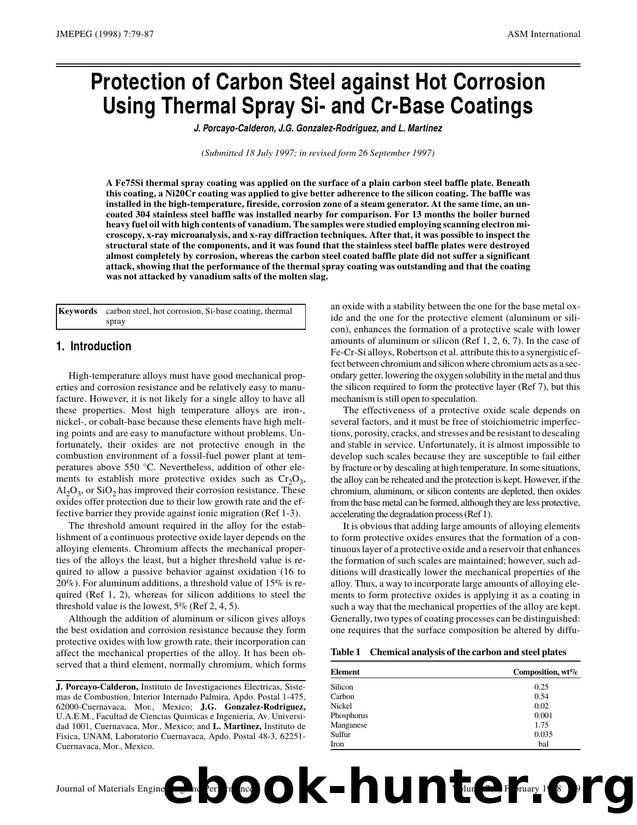 Protection of carbon steel against hot corrosion using thermal spray Si- and Cr-base coatings by Unknown