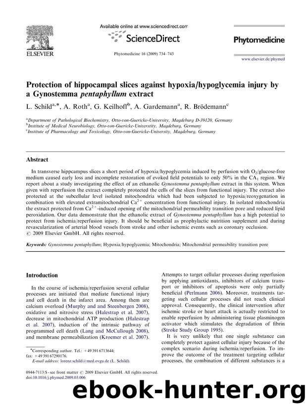 Protection of hippocampal slices against hypoxiahypoglycemia injury by a Gynostemma pentaphyllum extract by L. Schild; A. Roth; G. Keilhoff; A. Gardemann; R. Brödemann