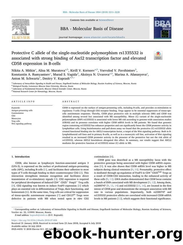 Protective C allele of the single-nucleotide polymorphism rs1335532 is associated with strong binding of Ascl2 transcription factor and elevated CD58 expression in B-cells by unknow