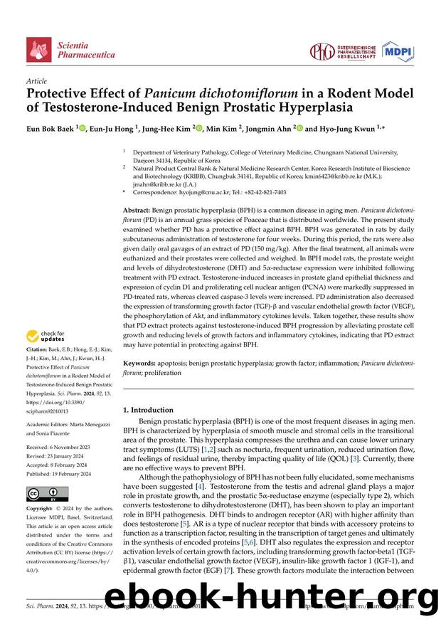 Protective Effect of Panicum dichotomiflorum in a Rodent Model of Testosterone-Induced Benign Prostatic Hyperplasia by Eun Bok Baek Eun-Ju Hong Jung-Hee Kim Min Kim Jongmin Ahn & Hyo-Jung Kwun