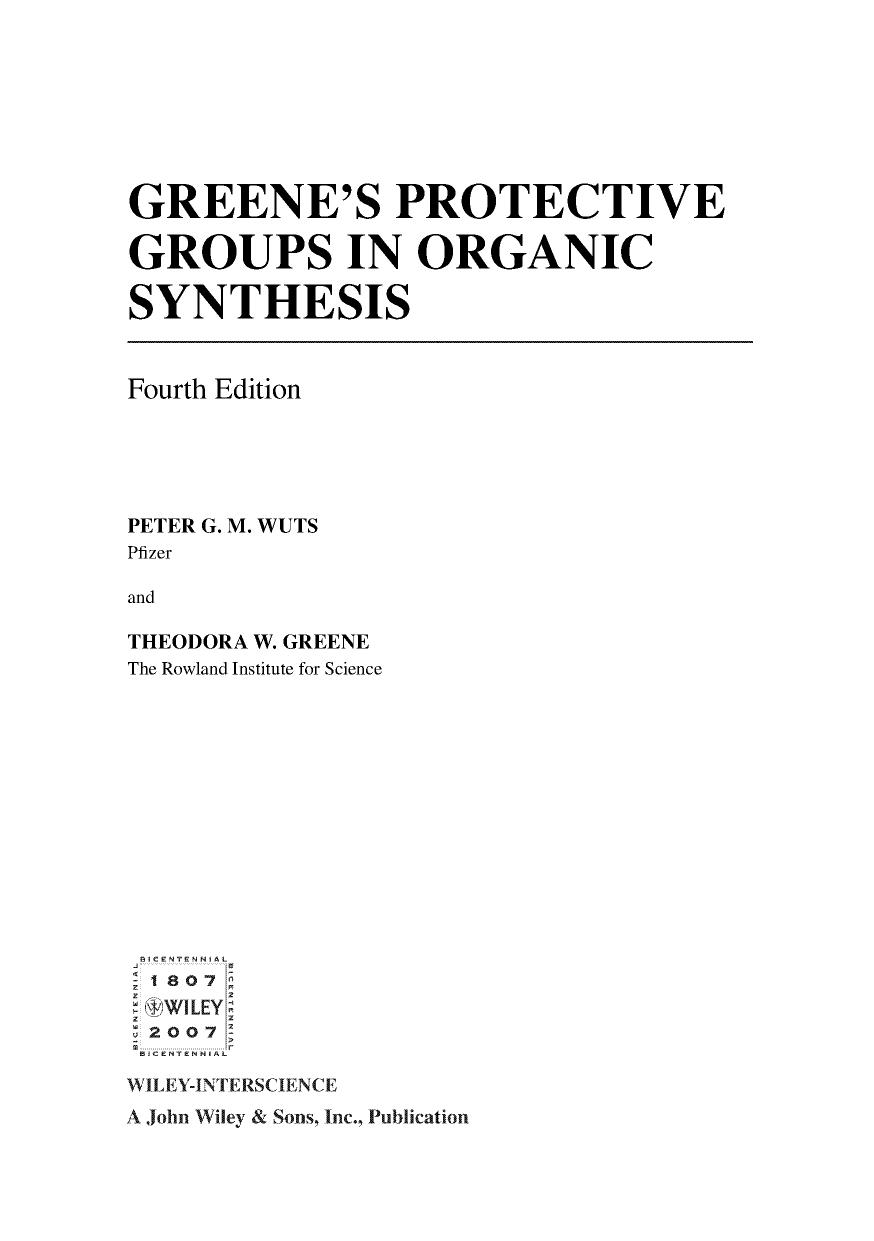 Protective Groups in Organic Synthesis by Wuts