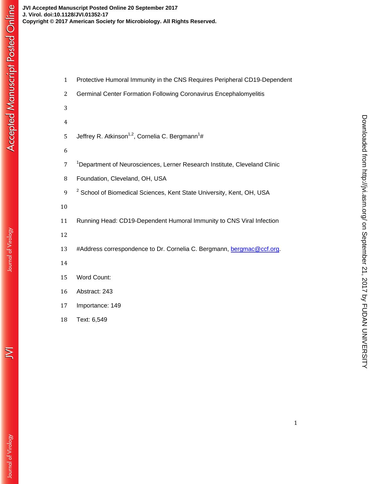 Protective Humoral Immunity in the CNS Requires Peripheral CD19-Dependent Germinal Center Formation Following Coronavirus Encephalomyelitis by Unknown