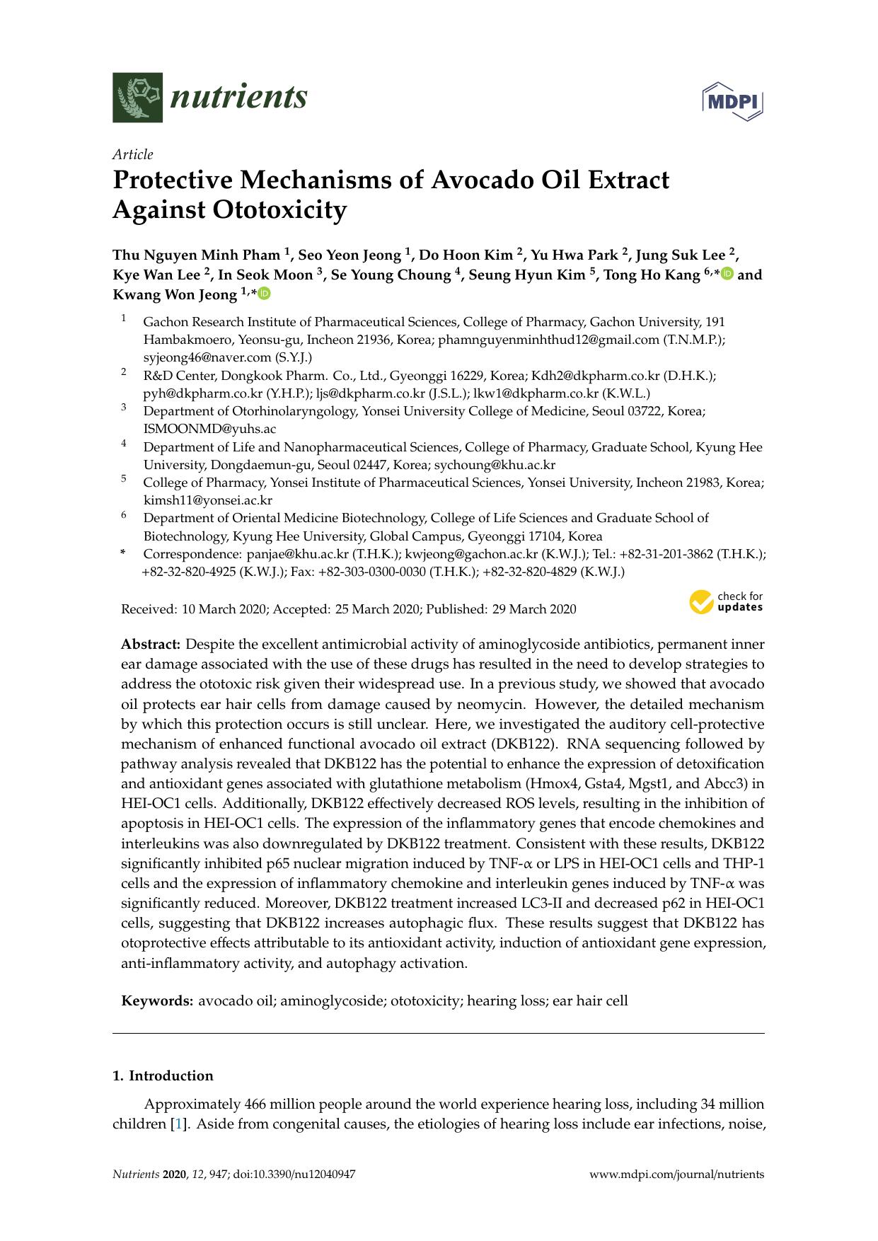 Protective Mechanisms of Avocado Oil Extract Against Ototoxicity by Thu Nguyen Minh Pham