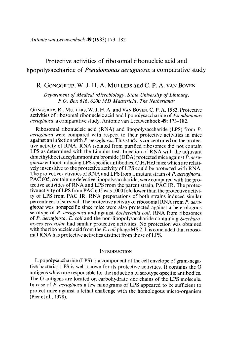 Protective activities of ribosomal ribonucleic acid and lipopolysaccharide of <Emphasis Type="Italic">Pseudomonas aeruginosa<Emphasis>: a comparative study by Unknown