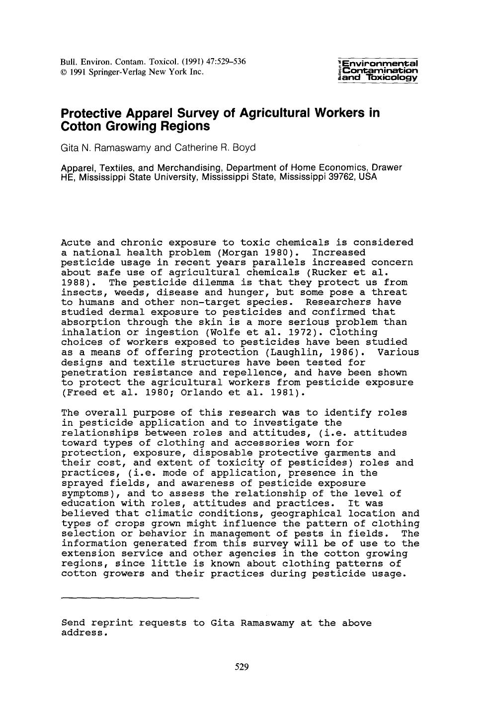 Protective apparel survey of agricultural workers in cotton growing regions by Unknown