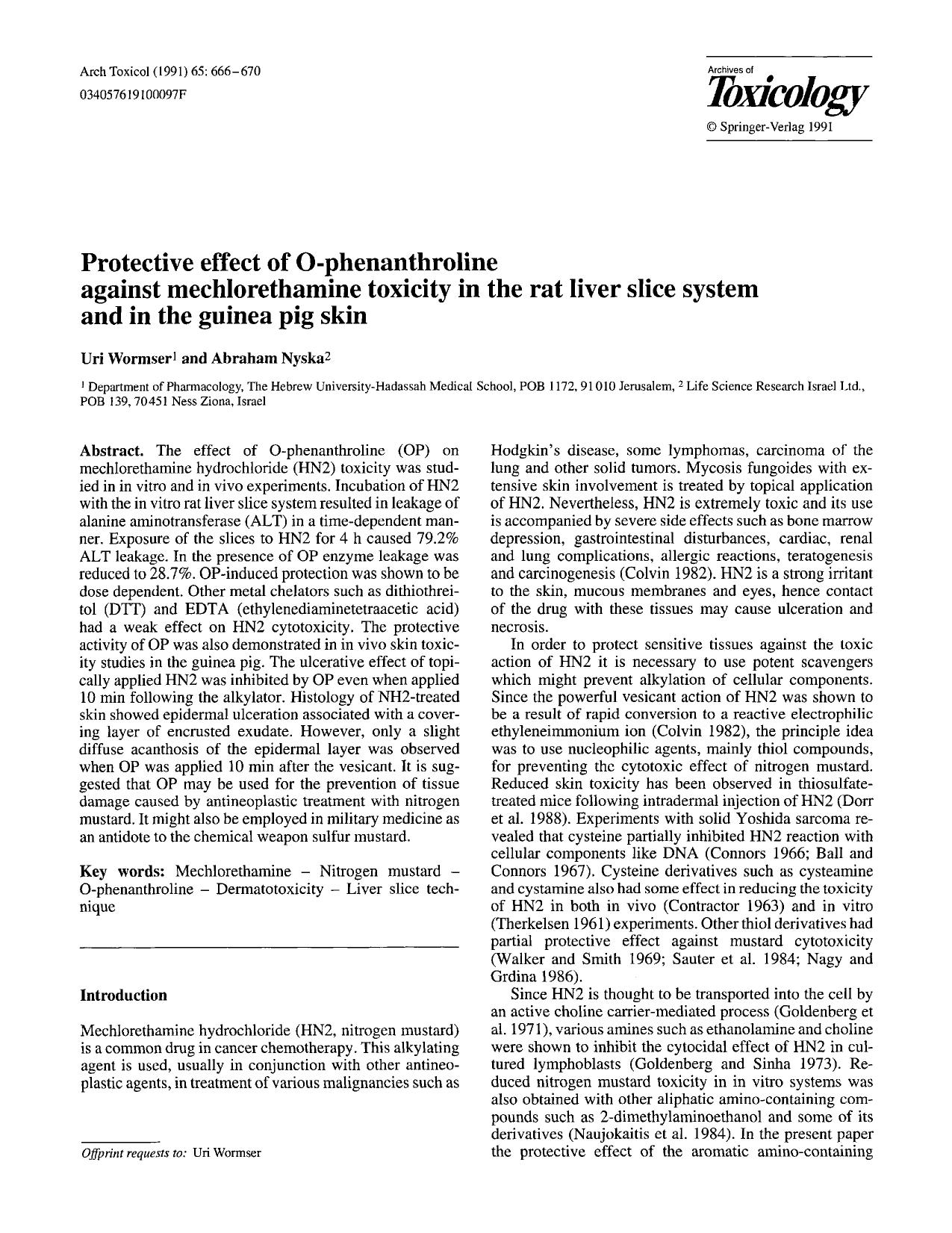 Protective effect of O-phenanthroline against mechlorethamine toxicity in the rat liver slice system and in the guinea pig skin by Unknown