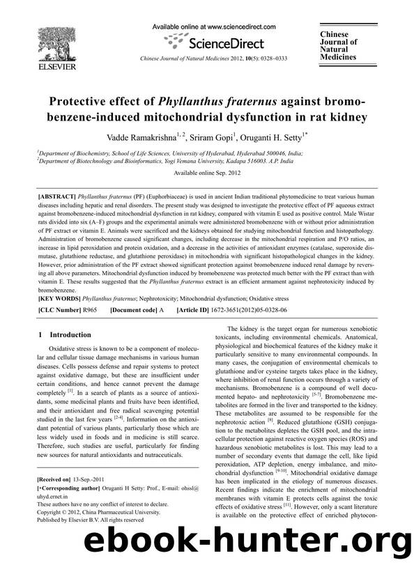 Protective effect of Phyllanthus fraternus against bromobenzene-induced mitochondrial dysfunction in rat kidney by Vadde Ramakrishna & Sriram Gopi & Oruganti H. Setty