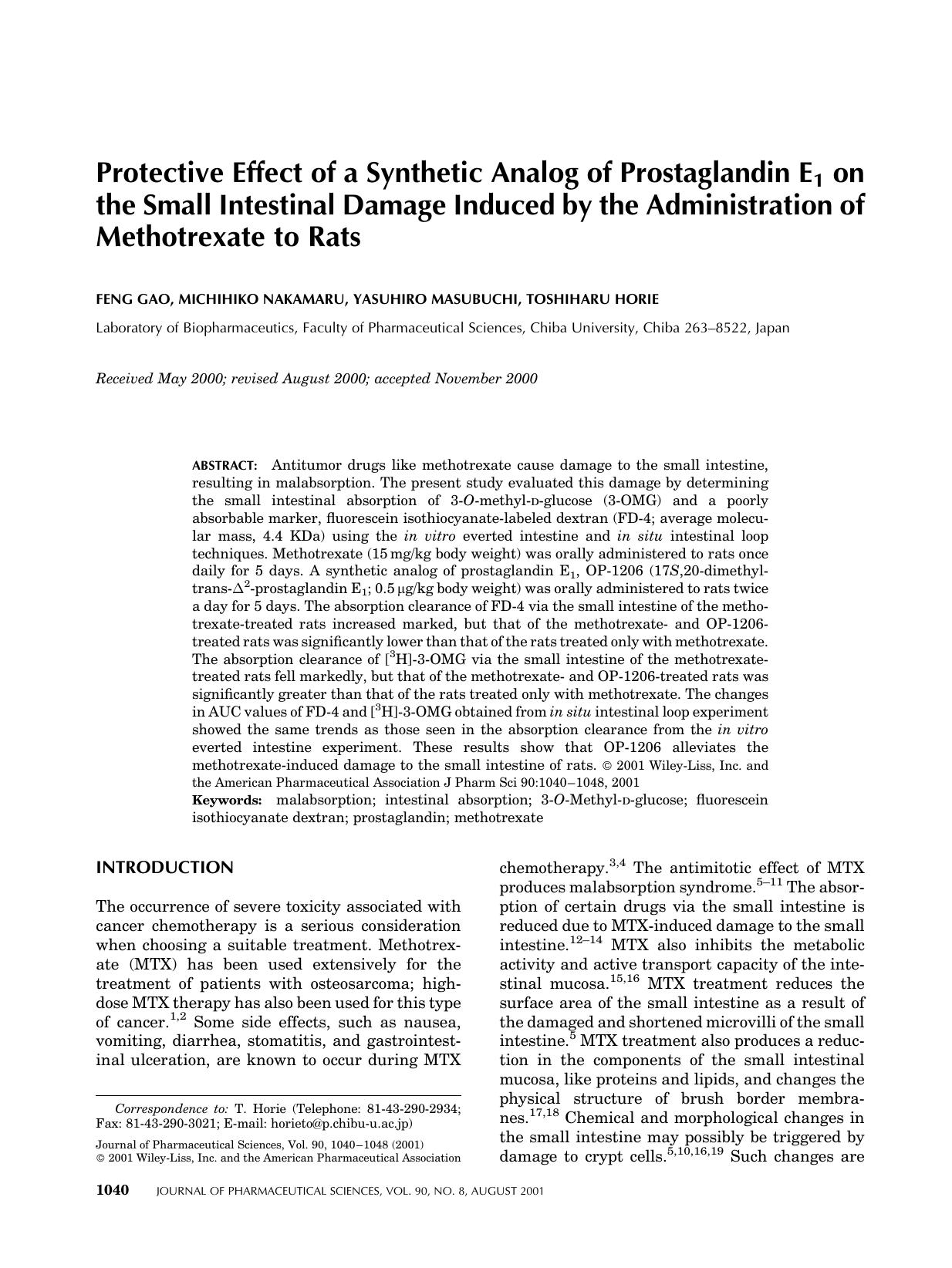 Protective effect of a synthetic analog of prostaglandin E1 on the small intestinal damage induced by the administration of methotrexate to rats by Unknown