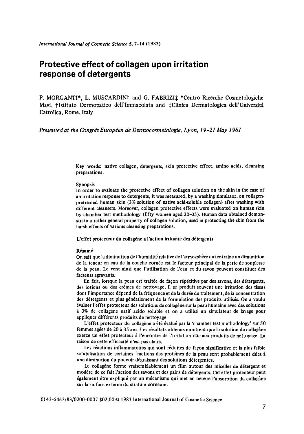 Protective effect of collagen upon irritation response of detergents by Unknown