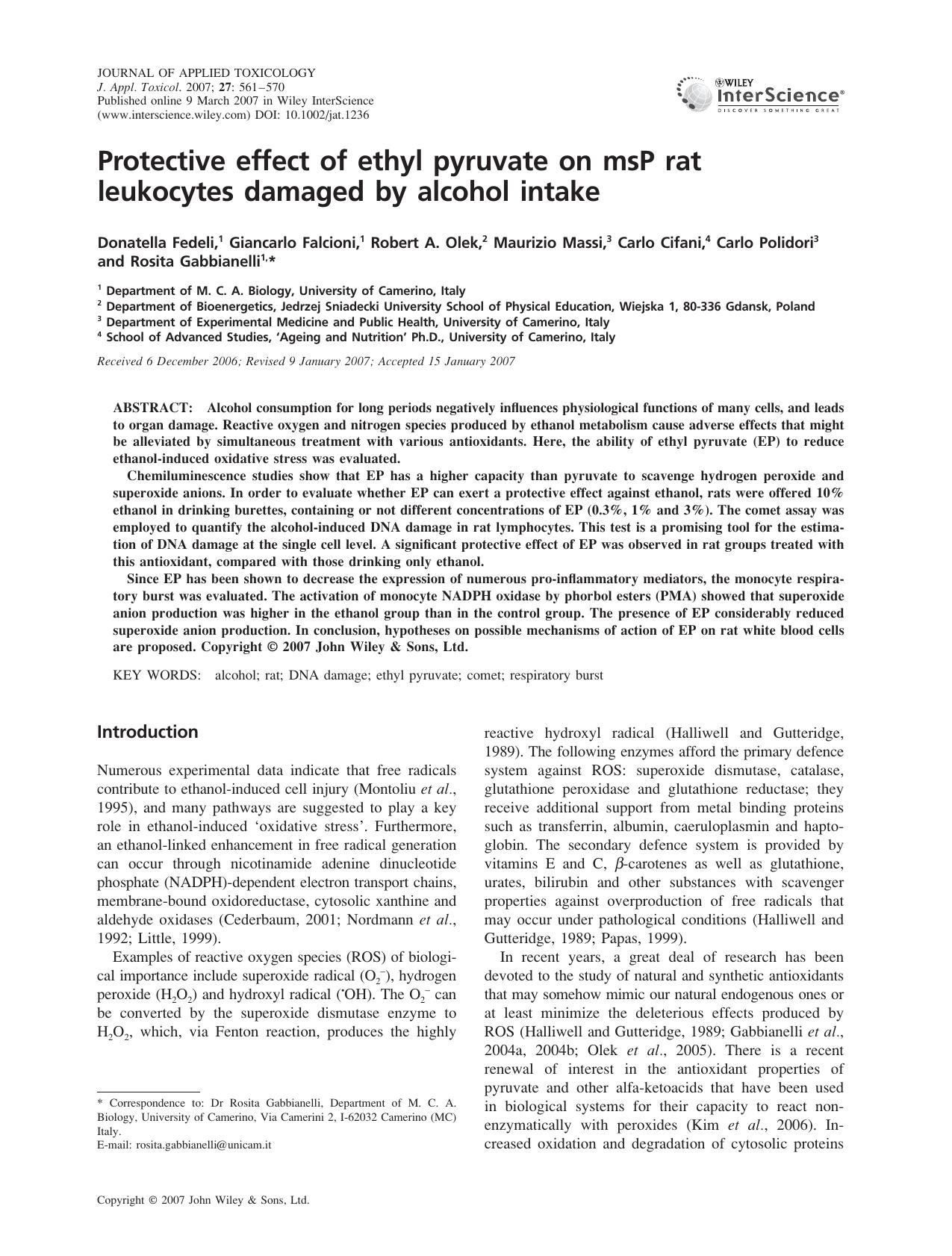 Protective effect of ethyl pyruvate on msP rat leukocytes damaged by alcohol intake by Lin Li