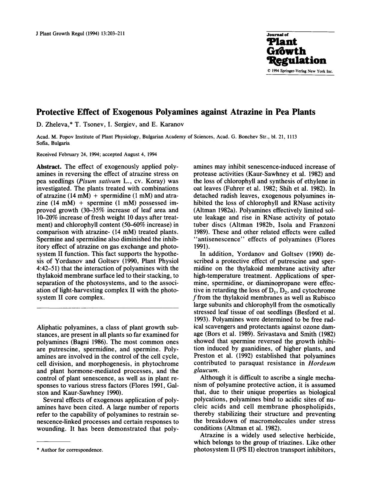 Protective effect of exogenous polyamines against atrazine in pea plants by Unknown