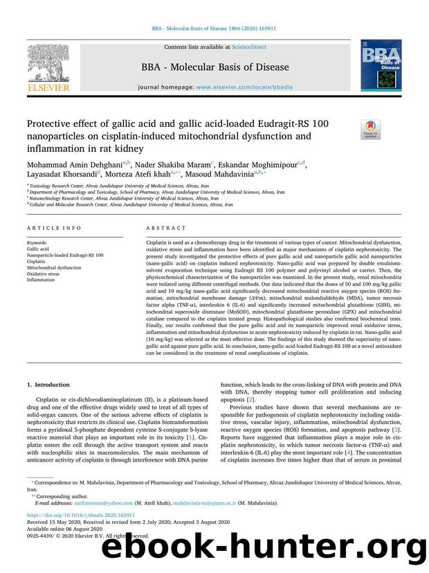Protective effect of gallic acid and gallic acid-loaded Eudragit-RS 100 nanoparticles on cisplatin-induced mitochondrial dysfunction and inflammation in rat kidney by unknow