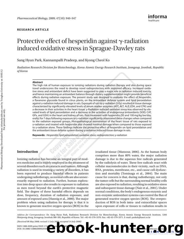 Protective effect of hesperidin against Î³-radiation induced oxidative stress in Sprague-Dawley rats by Sang Hyun Park Kannampalli Pradeep & Kyong Cheol Ko