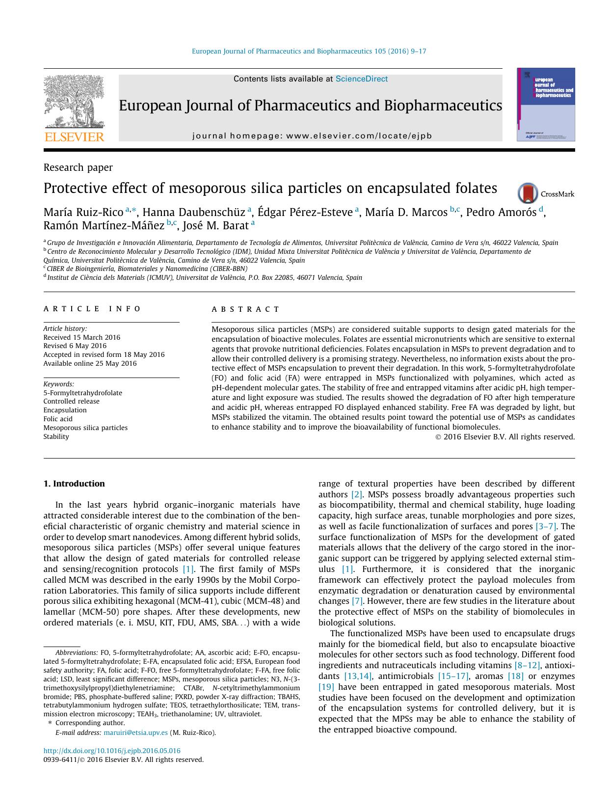 Protective effect of mesoporous silica particles on encapsulated folates by unknow