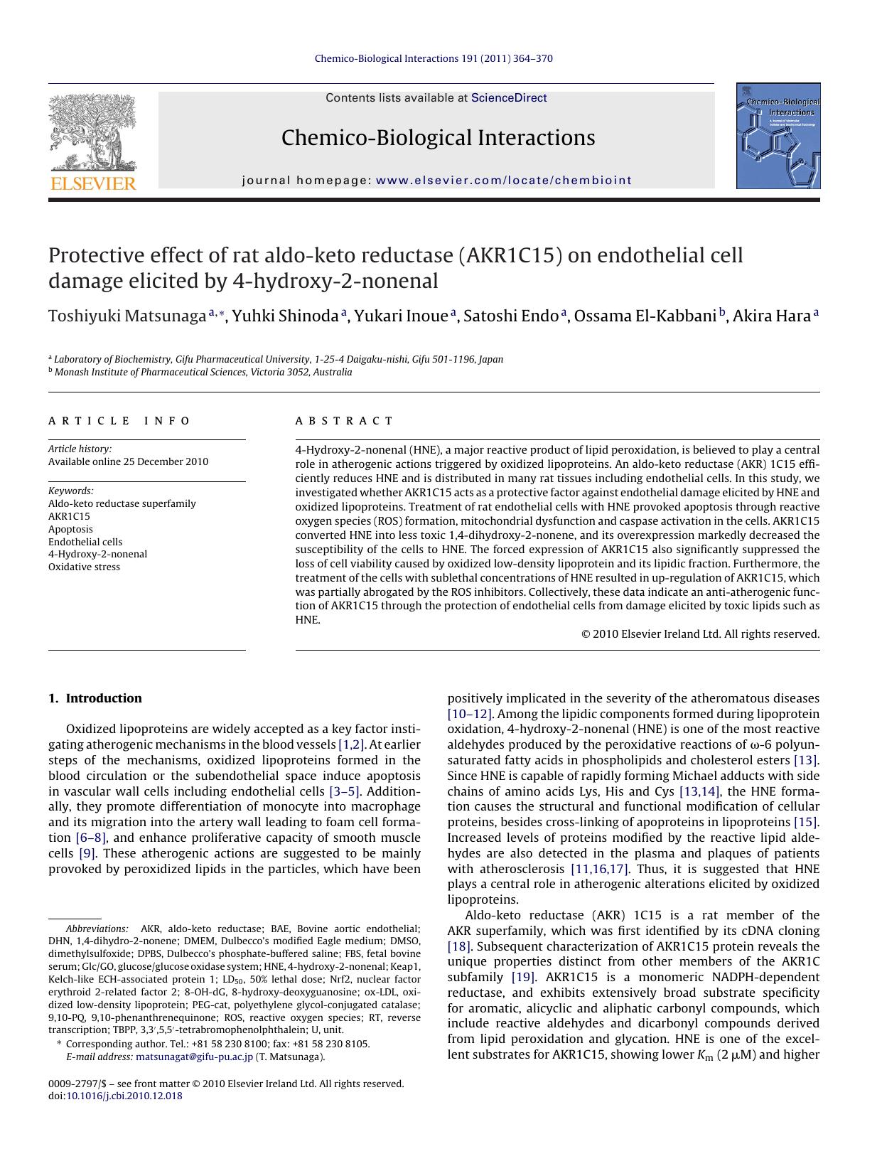 Protective effect of rat aldo-keto reductase (AKR1C15) on endothelial cell damage elicited by 4-hydroxy-2-nonenal by Toshiyuki Matsunaga