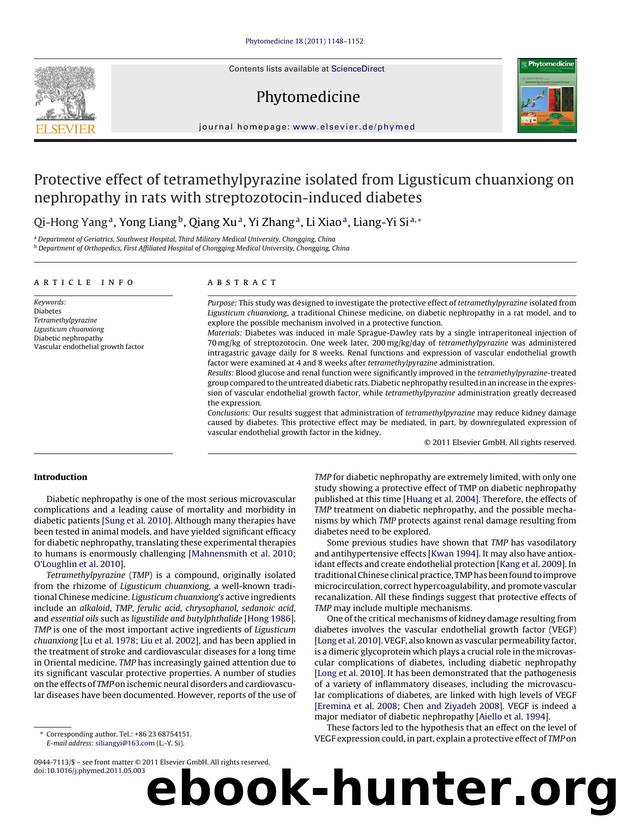 Protective effect of tetramethylpyrazine isolated from Ligusticum chuanxiong on nephropathy in rats with streptozotocin-induced diabetes by Qi-Hong Yang