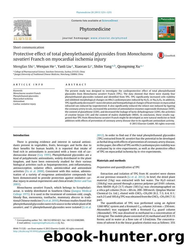 Protective effect of total phenylethanoid glycosides from Monochasma savatieri Franch on myocardial ischemia injury by Mengfan Shi & Wenjun He & Yanli Liu & Xiaoran Li & Shilin Yang & Qiongming Xu
