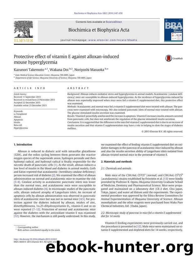 Protective effect of vitamin E against alloxan-induced mouse hyperglycemia by Kazunori Takemoto & Wakana Doi & Noriyoshi Masuoka