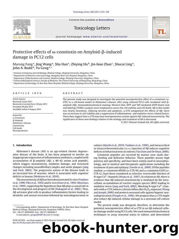 Protective effects of Ãâ°-conotoxin on Amyloid-ÃÂ²-induced damage in PC12 cells by Marong Fang