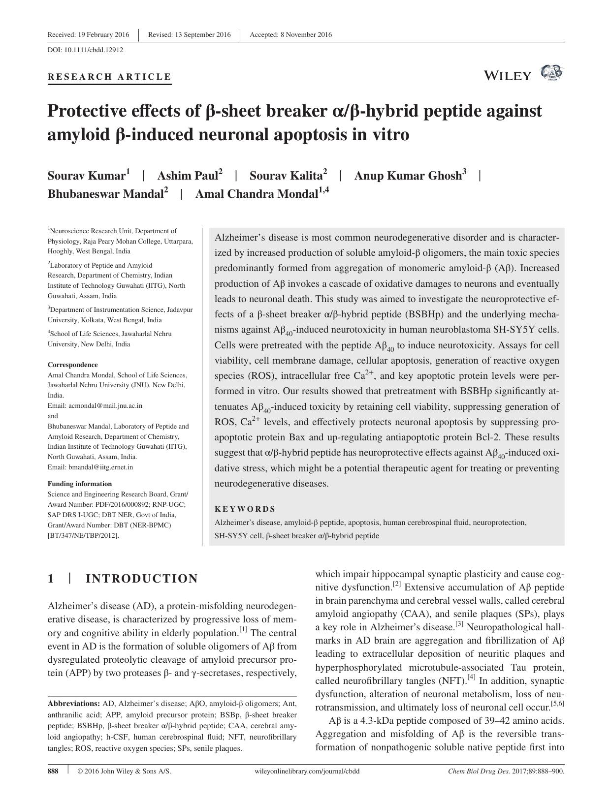 Protective effects of β‐sheet breaker αβ‐hybrid peptide against amyloid β‐induced neuronal apoptosis in vitro by unknow