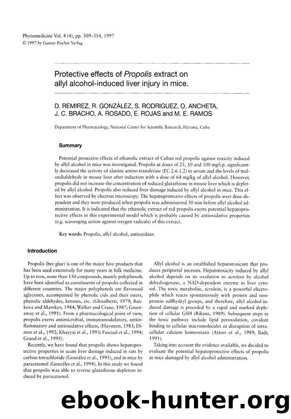 Protective effects of Propolis extract on allyl alcohol-induced liver injury in mice by unknow